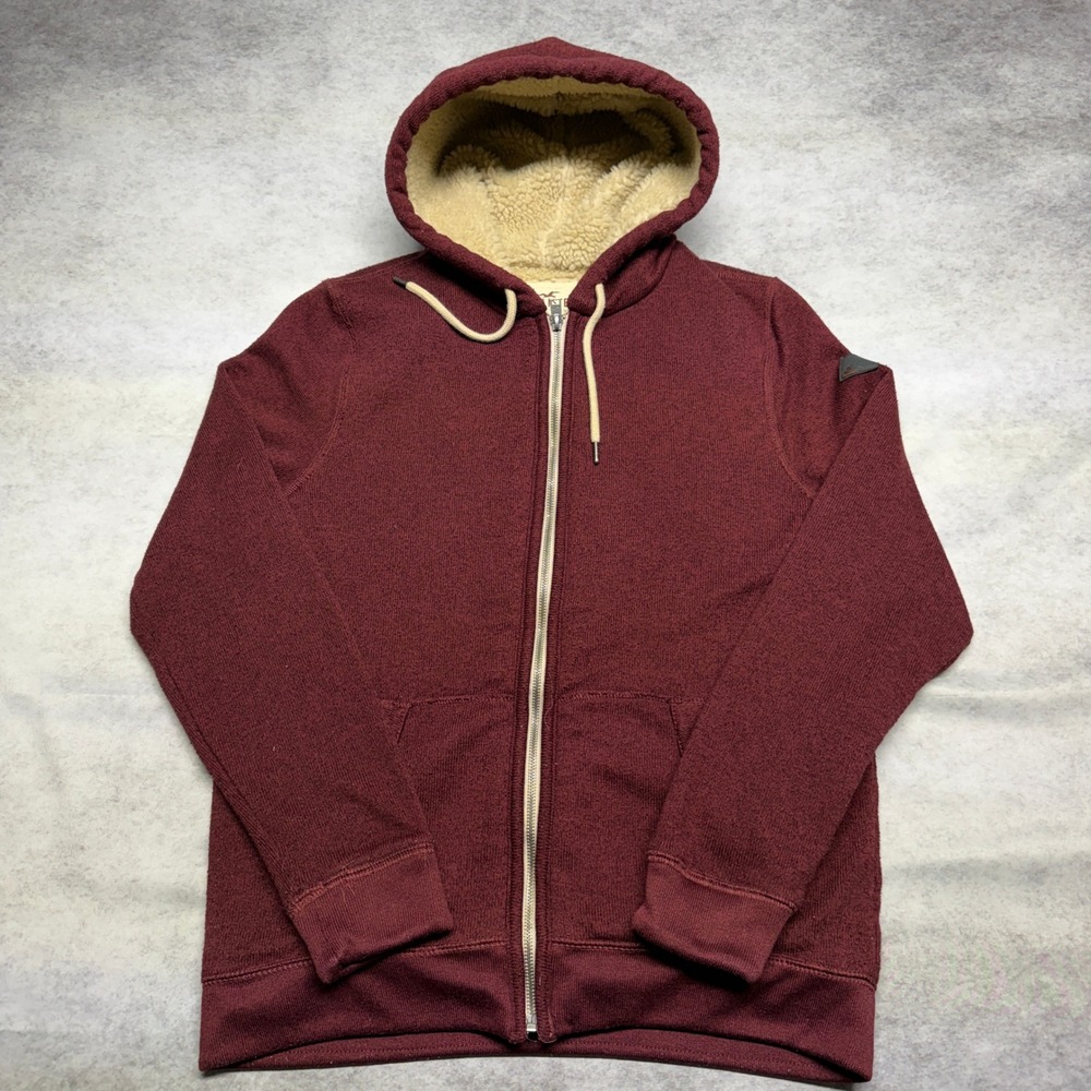 Hollister Mens Burgundy Sherpa Lined Full Zip Hoodie Maroon‎ Size M Vintage Y2K
